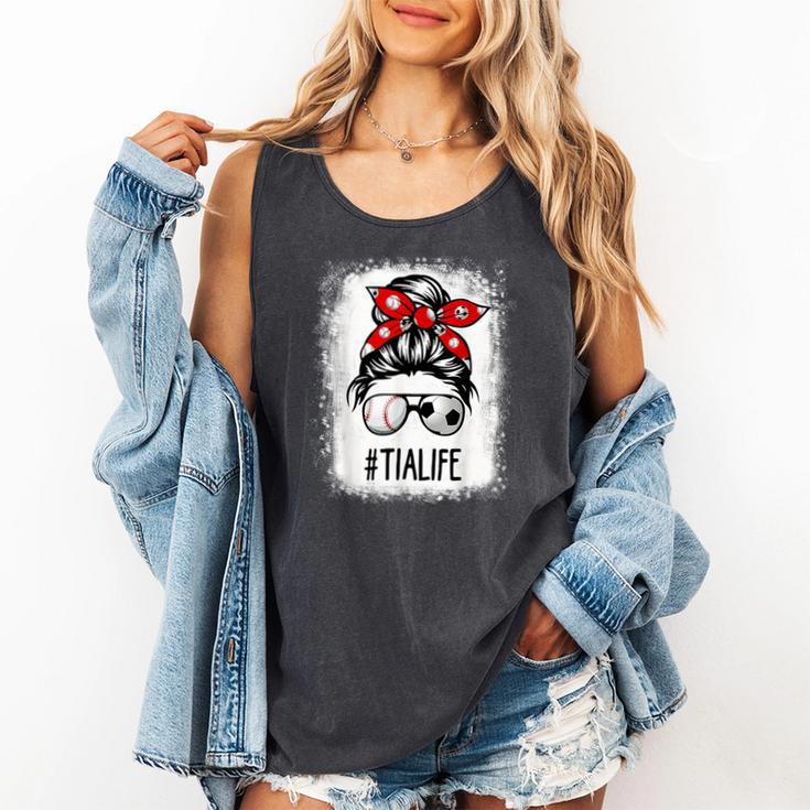 Bleached Tia Life Soccer Messy Bun Baseball Game Day Comfort Colors Tank Top