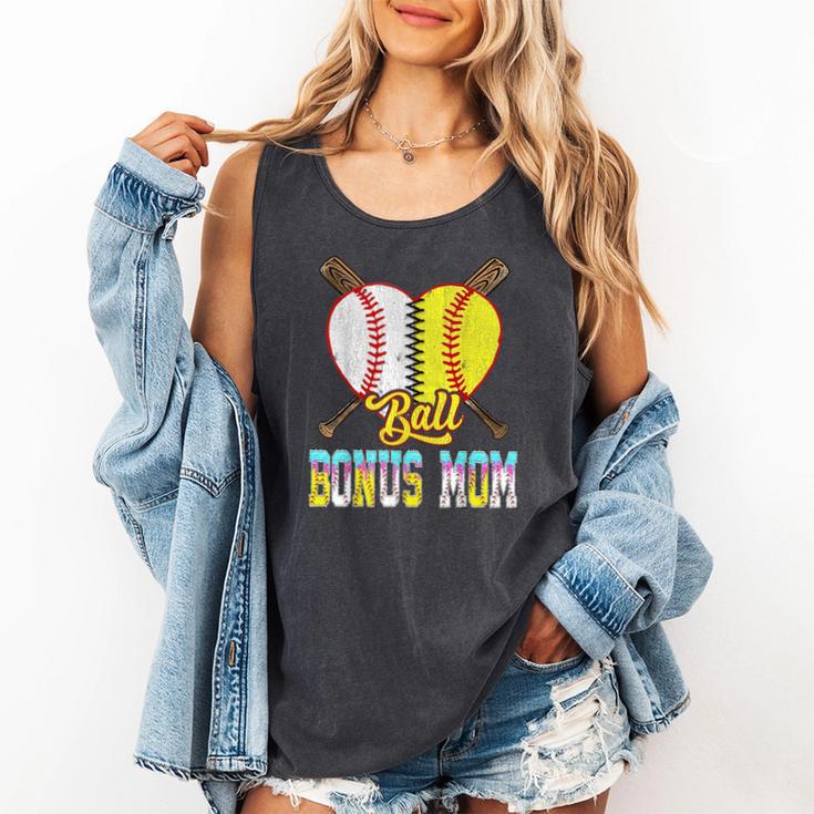 Bonus Mom Of Both Half Baseball Softball Ice Cream Drip Comfort Colors Tank Top