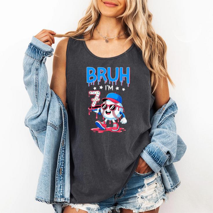 Bruh I'm 7 Baseball Ice Cream Drip It's My 7th Birthday Comfort Colors Tank Top