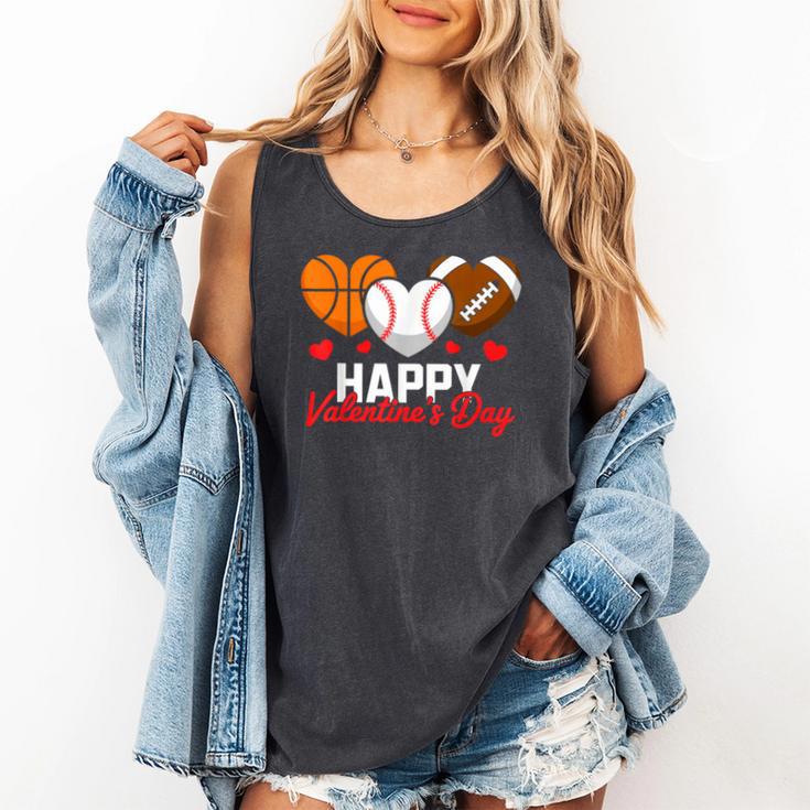 Happy Valentine’s Day Basketball Football Baseball Hearts Comfort Colors Tank Top
