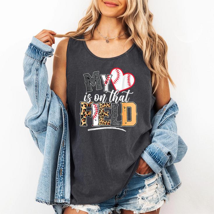 My Heart Is On That Field Mother's Day Baseball Mom Women Comfort Colors Tank Top