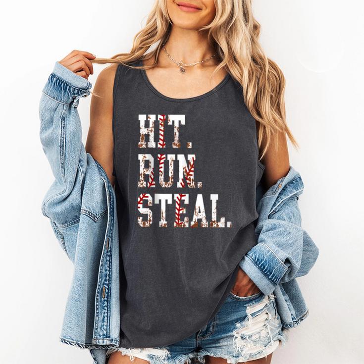 Hit Run Steal Baseball Mom For Women Baseball Comfort Colors Tank Top