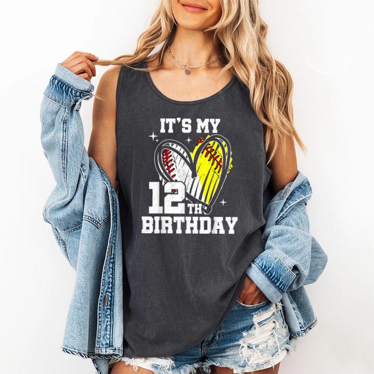 It's My 12th Birthday Baseball Softball Heart 12 Year Old Comfort Colors Tank Top