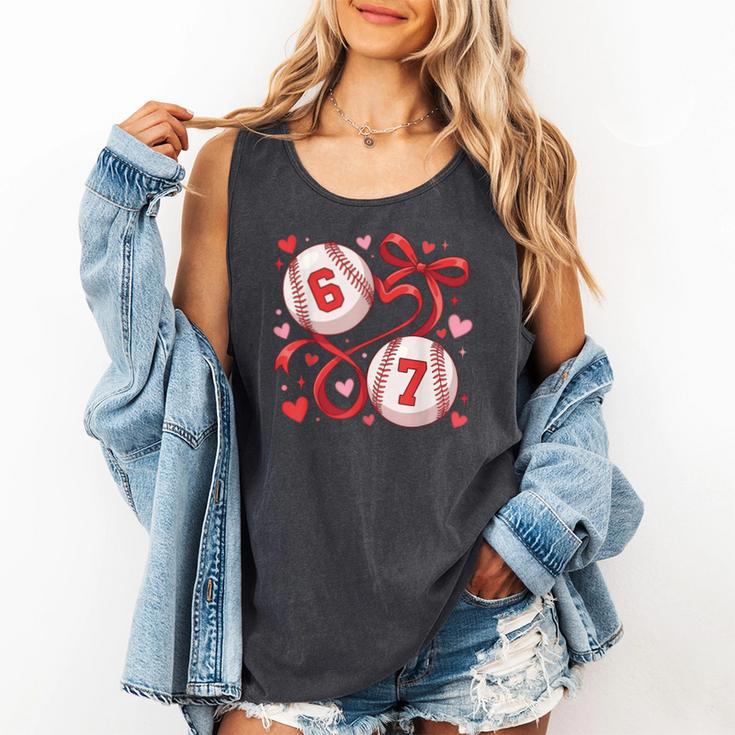 Six Seven Baseball Lover Sports Red Heart Bow Valentine Girl Comfort Colors Tank Top
