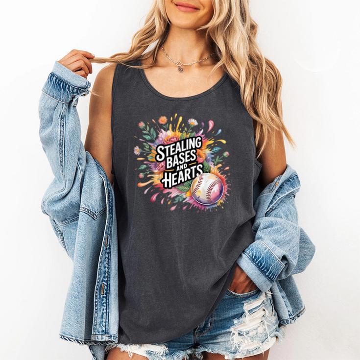 Stealing Bases And Hearts Baseball Puns Sports Comfort Colors Tank Top