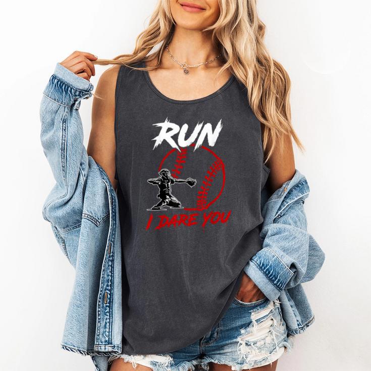 Vintage Baseball Catcher Boys Go Ahead Run I Dare You Comfort Colors Tank Top