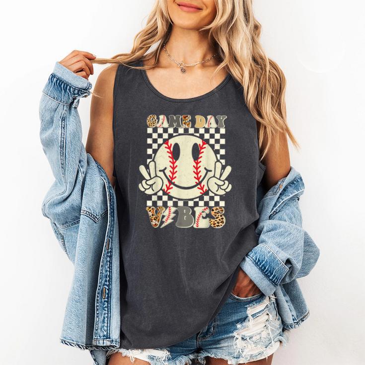 Women Kids Baseball Game Day Vibes Smile Baseball Mom Comfort Colors Tank Top