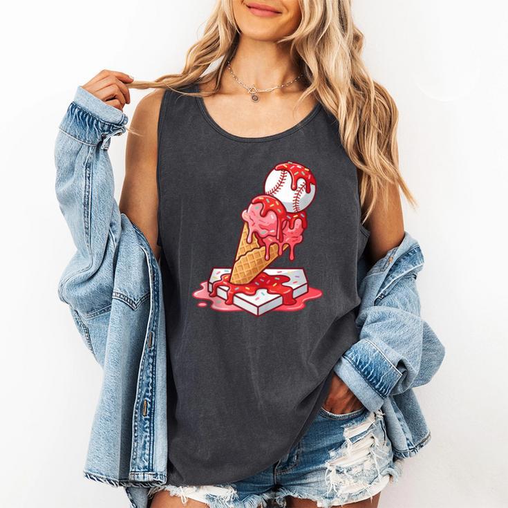 Baseball Ice Cream Drip Youth Strawberry Baseball Red Comfort Colors Tank Top