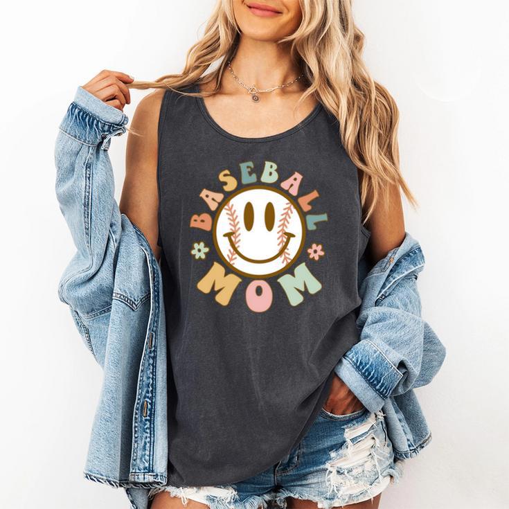 Happy Baseball Mom Groovy Retro Floral Smiling Face Comfort Colors Tank Top Happy Baseball Mom Groovy Retro Floral Smiling Face Comfort Colors Tank Top