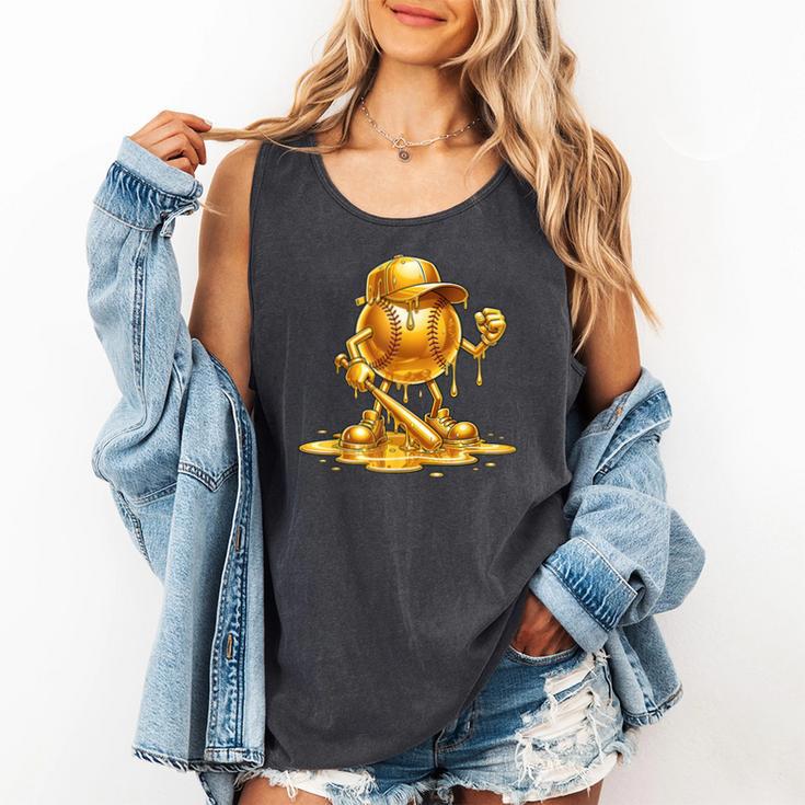 Melting Baseball Mascot Slugger Bat Cap Cartoon Comfort Colors Tank Top