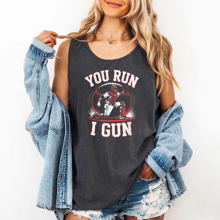 You Run I Gun Baseball Catcher Softball Player Comfort Colors Tank Top