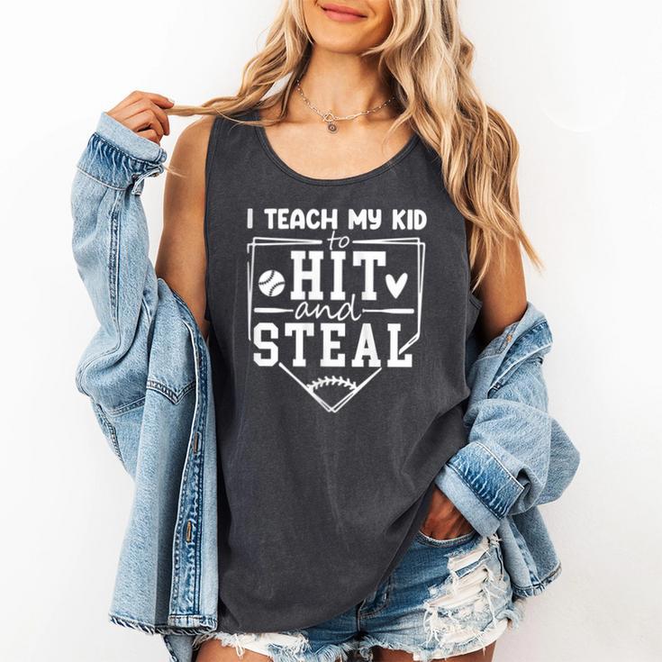 I Teach My Kid To Hit And Steal Baseball Mom Comfort Colors Tank Top