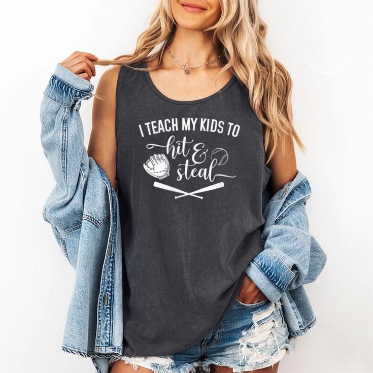 I Teach My Kids To Hit And Steal Baseball Mom Comfort Colors Tank Top