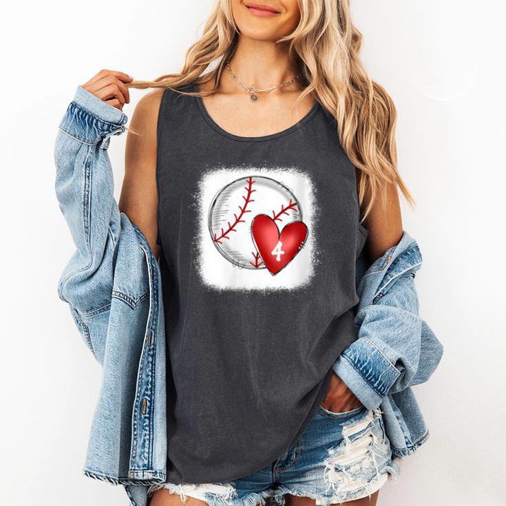 Womens Bleached Custom Baseball Mom Number 4 Heart For Mom Comfort Colors Tank Top
