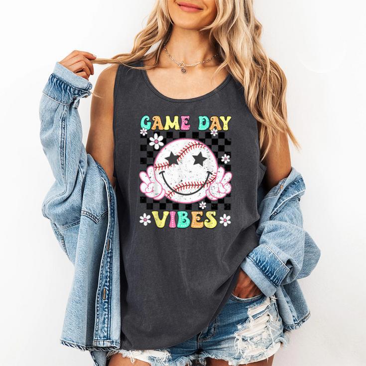 Game Day Vibes Softball Baseball Groovy Game Day Girls Women Comfort Colors Tank Top