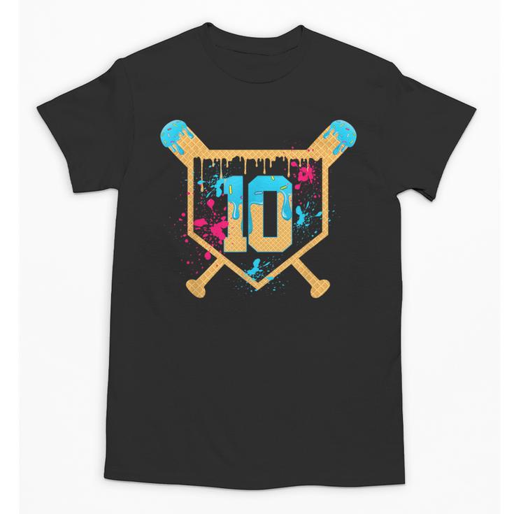 10 Years Old 10th Birthday Baseball Ice Cream Dripping Boys Unisex T-Shirt