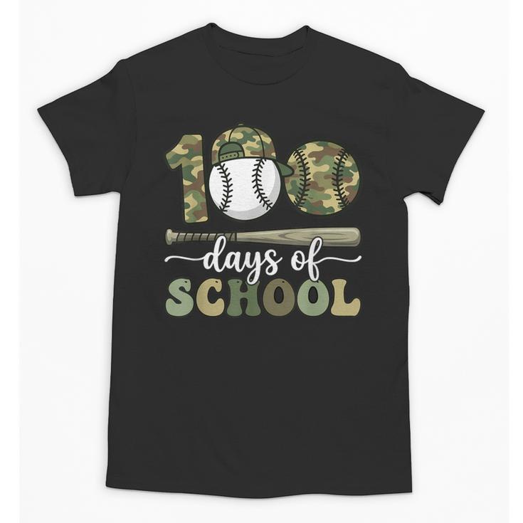 100 Days Of School Baseball Camo Art For Boys Kids Students Unisex T-Shirt