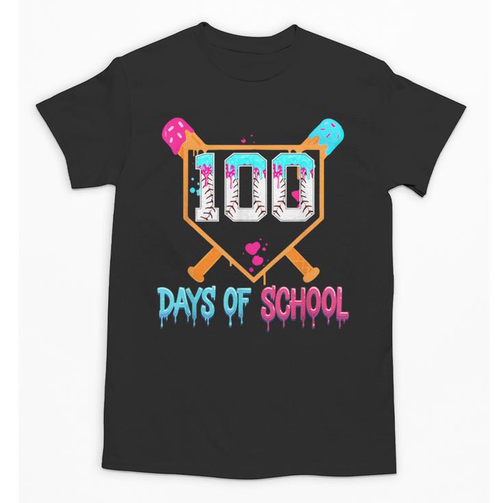 100 Days Of School Baseball Ice Cream Drip 100th Day School Unisex T-Shirt