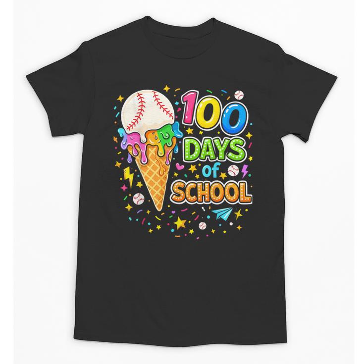 100 Days Of School Baseball Ice Cream Drip Boys Kids Player Unisex T-Shirt