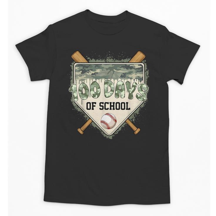 100 Days Of School Home Plate Camo Baseball Dripping Boys Unisex T-Shirt
