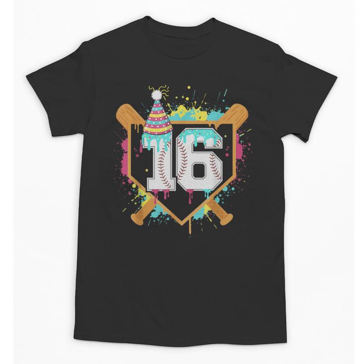 16th Birthday Baseball Drip Number 16 Year Old Birthday Boy Unisex T-Shirt
