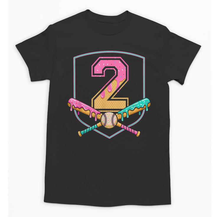 2nd Birthday Baseball Bat Ice-Cream Drip 2yrs Old Boys Kids Unisex T-Shirt