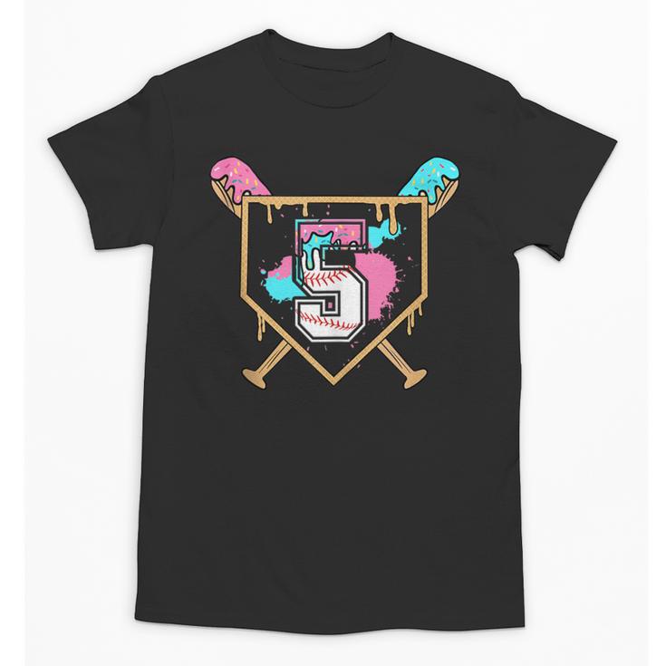 5th Fifth Birthday Baseball Bat Ice-Cream Drip 5yrs Old Boys Unisex T-Shirt