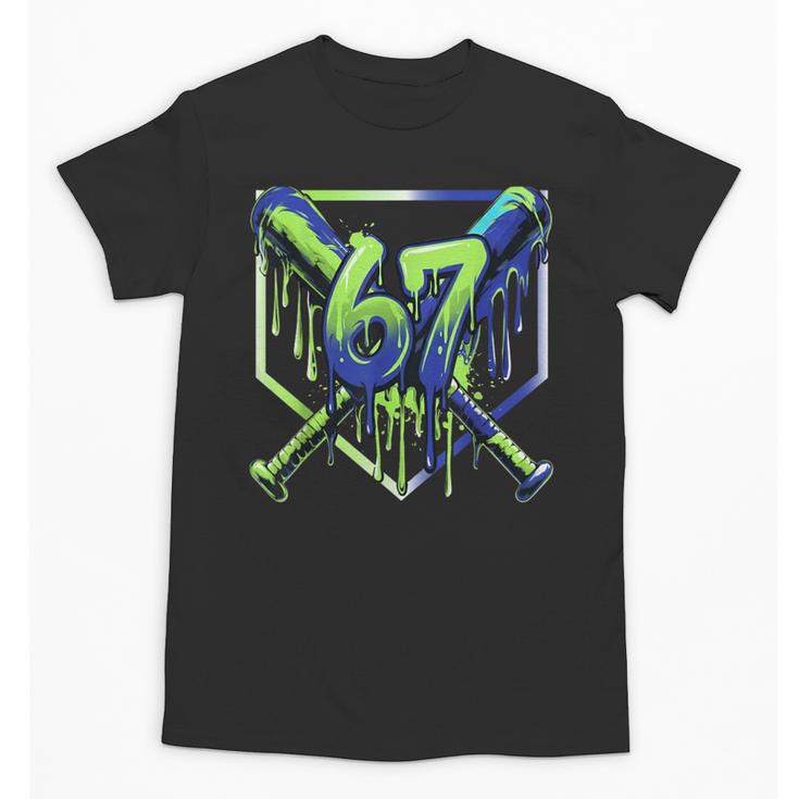 67 Baseball Drip Effect Urban Tee Style 6-7 Meme Graphic Unisex T-Shirt