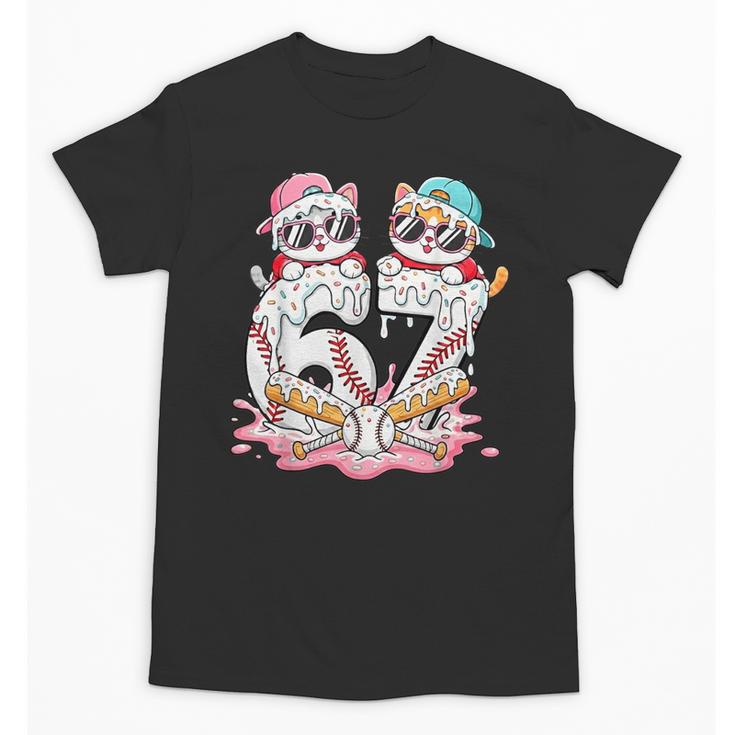 67 Meme Kawaii Cats Baseball Ice Cream Drip 6 7 Kids Unisex T-Shirt