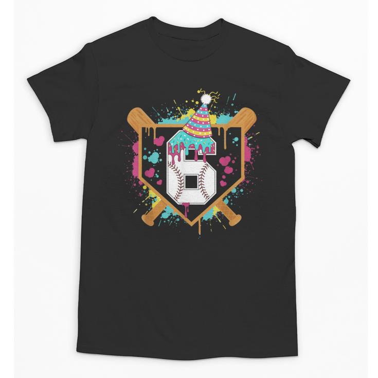 6th Birthday Baseball Drip Number 6 Year Old Birthday Boy Unisex T-Shirt