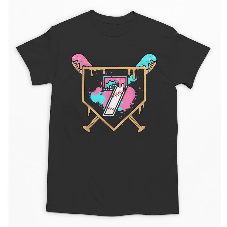 7th Birthday Baseball Bat Ice-Cream Drip 7yrs Old Boys Girls Unisex T-Shirt