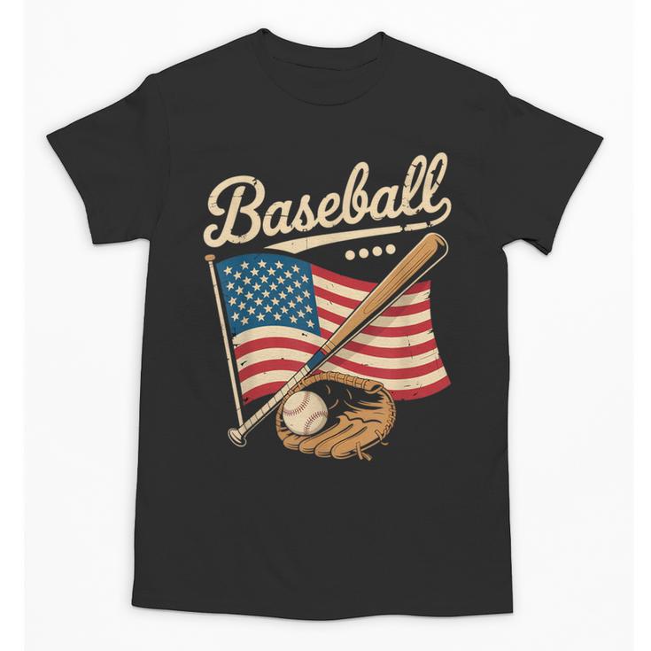 American Flag Baseball Player Bat Fan Catcher Pitcher USA Unisex T-Shirt