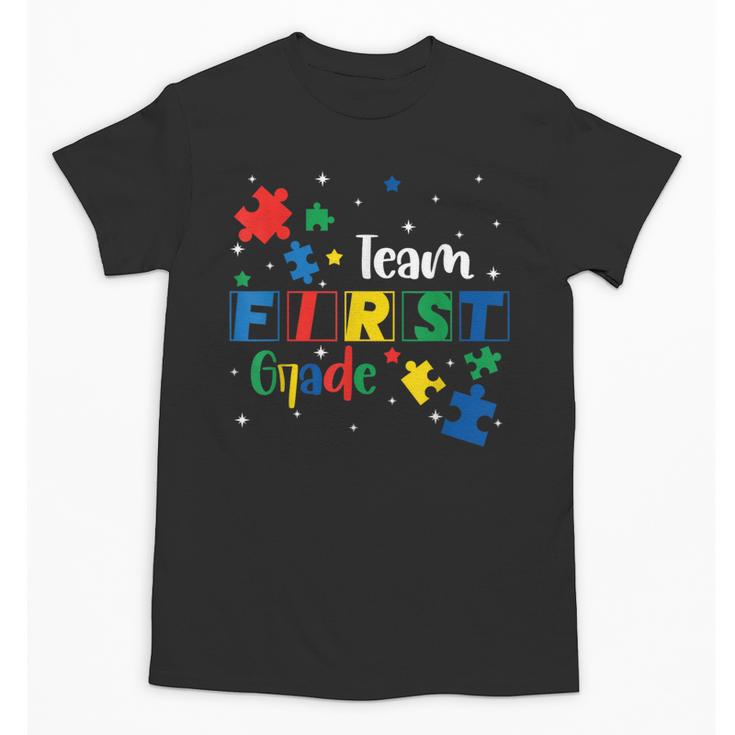 Back To School Autism Puzzle Pieces Autistic First Grade ASD Unisex T-Shirt