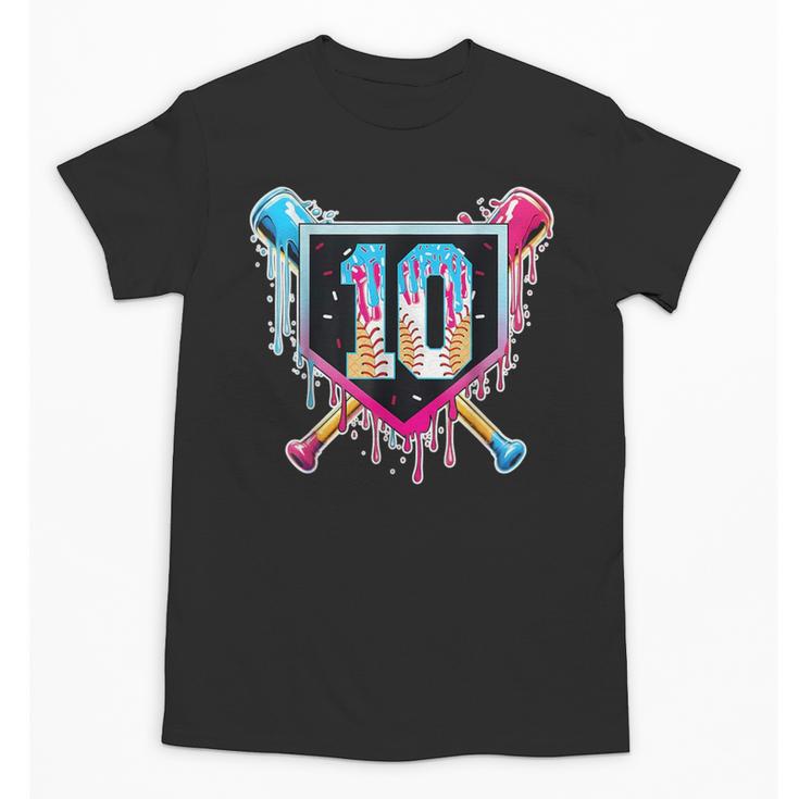 Baseball 10 Year Old Boy Ice Cream Drip 10th Birthday Player Unisex T-Shirt