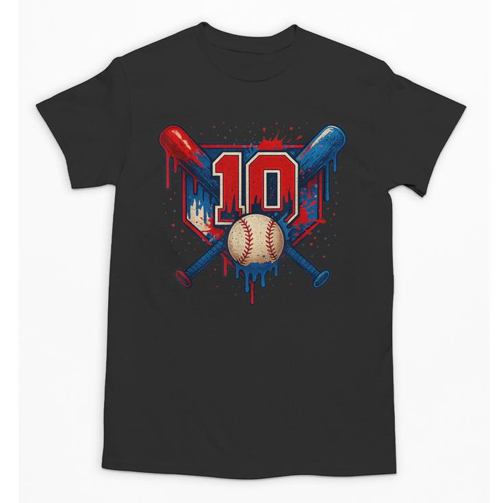 Baseball 10 Year Old Splash Drip 10th Birthday Boy Number 10 Unisex T-Shirt