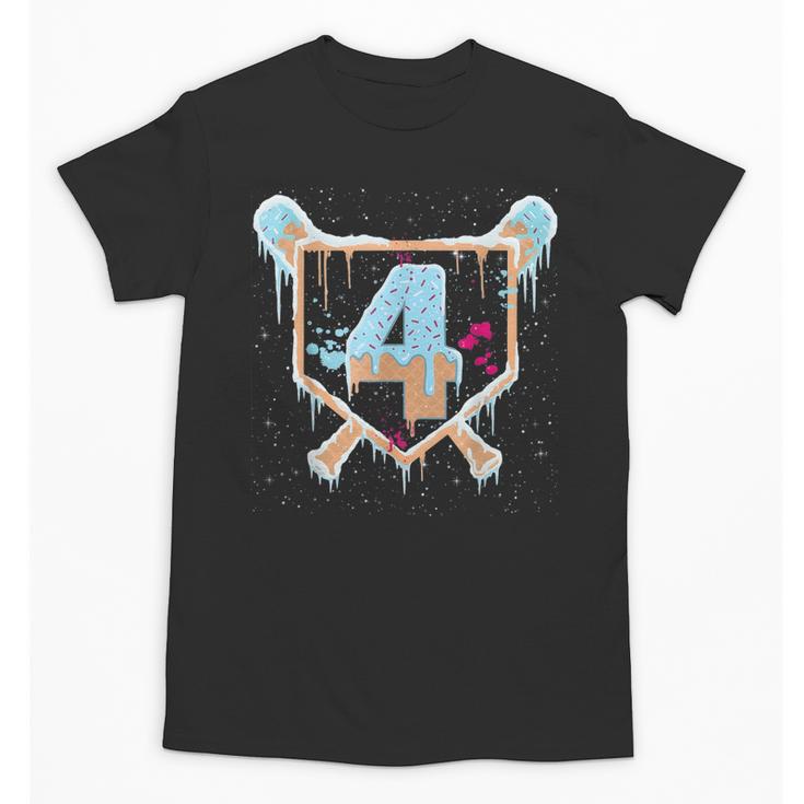 Baseball 4 Year Old Ice Cream Drip 4th Birthday Boy Number 4 Unisex T-Shirt