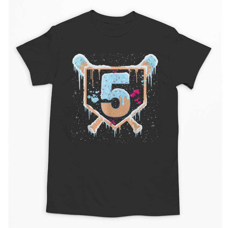 Baseball 5 Year Old Ice Cream Drip 5th Birthday Boy Number 5 Unisex T-Shirt