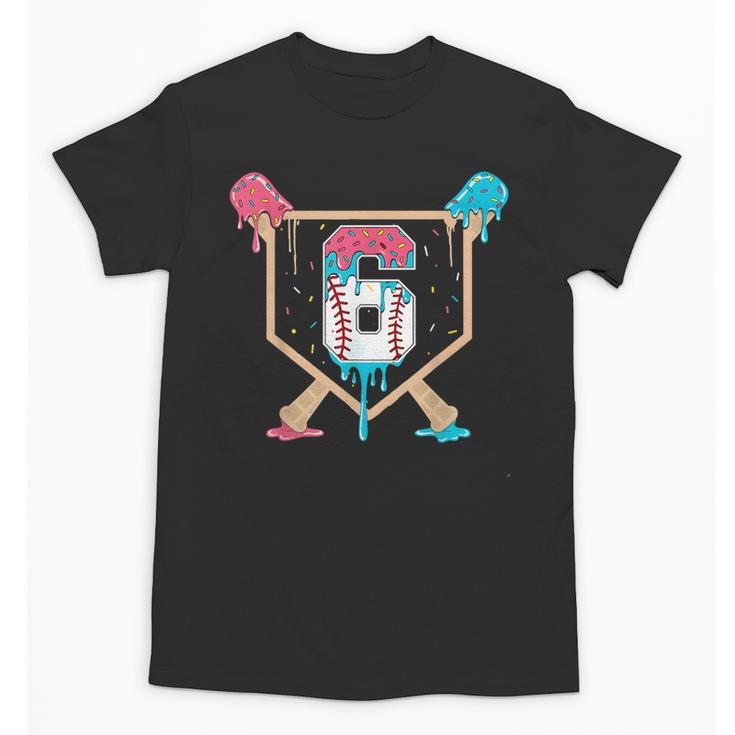 Baseball 6 Year Old Ice Cream Drip 6th Birthday Boys Player Unisex T-Shirt