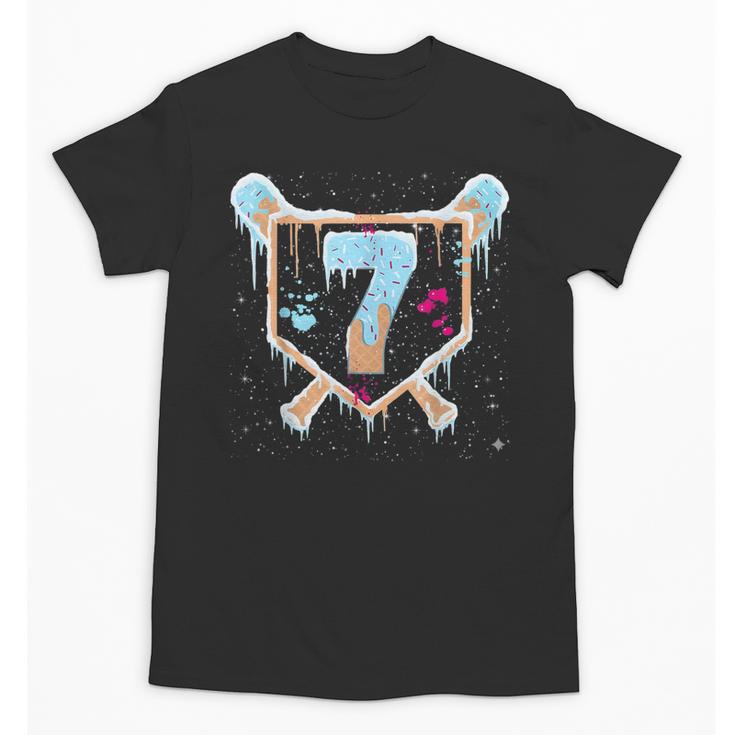 Baseball 7 Year Old Ice Cream Drip 7th Birthday Boy Number 7 Unisex T-Shirt