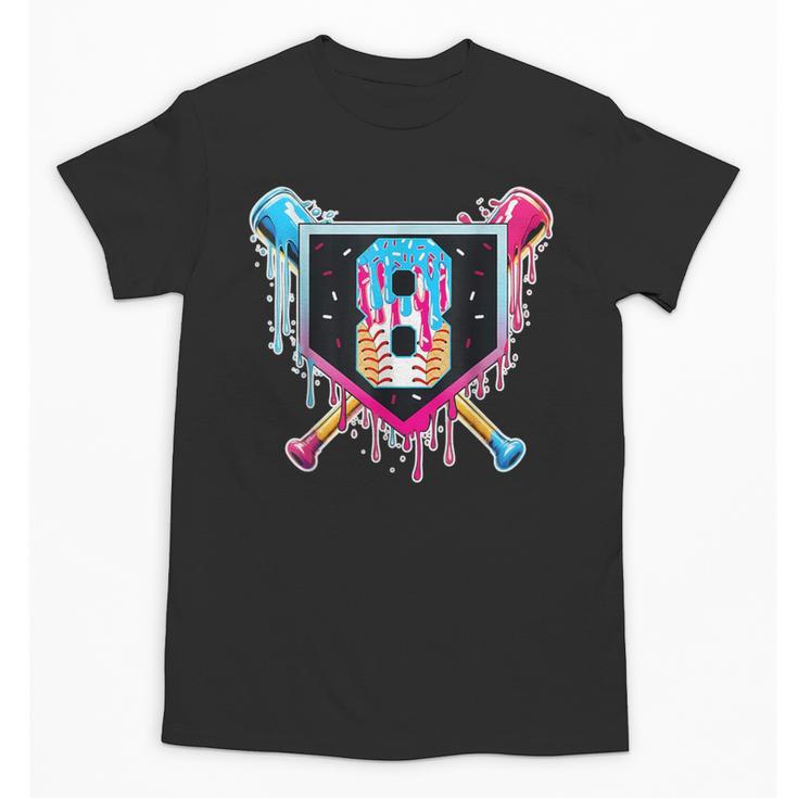 Baseball 8 Year Old Boy Ice Cream Drip 8th Birthday Player Unisex T-Shirt
