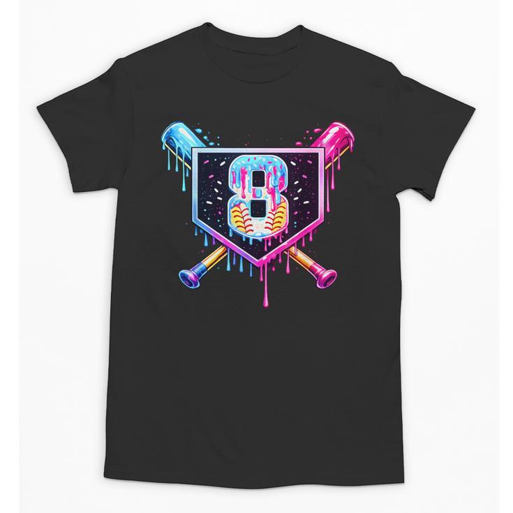 Baseball 8 Year Old Ice Cream Drip 8th Birthday Party Unisex T-Shirt