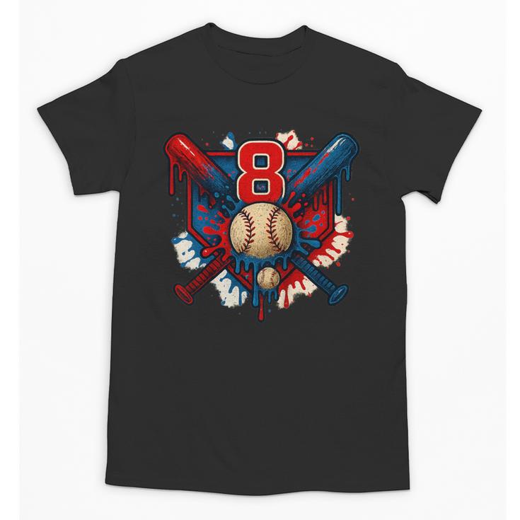 Baseball 8 Year Old Splash Drip 8th Birthday Boy Number 8 Unisex T-Shirt