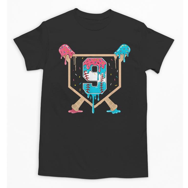 Baseball 9 Year Old Ice Cream Drip 9th Birthday Boys Player Unisex T-Shirt