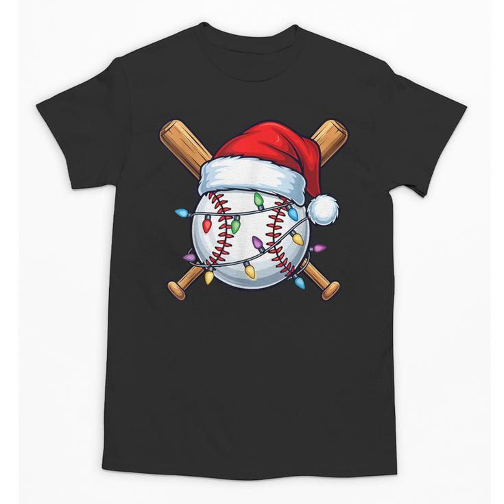 Baseball Christmas Lights Santa Christmas Baseball Player Unisex T-Shirt