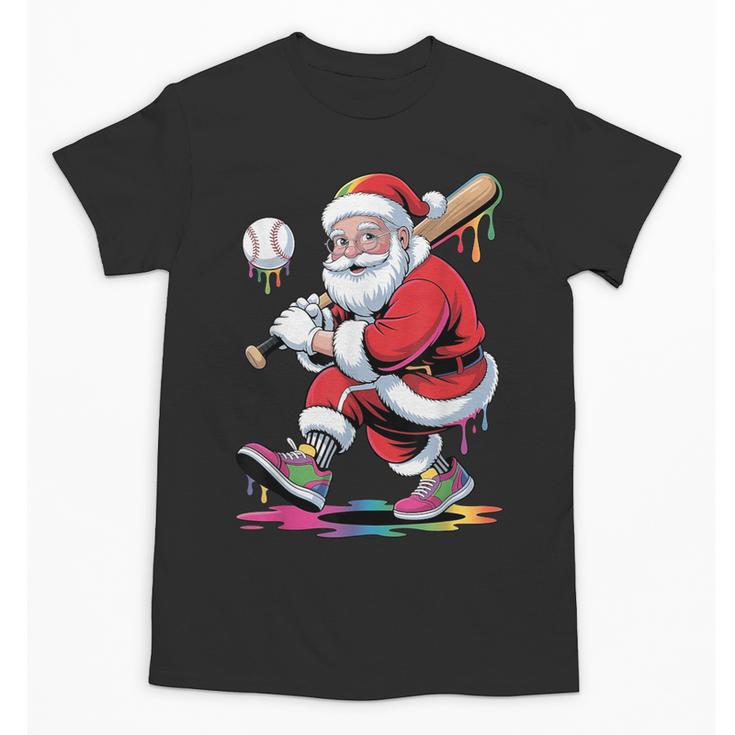 Baseball Christmas Santa Claus Batter Baseball Drip Unisex T-Shirt