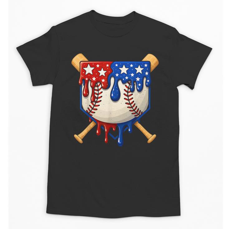 Baseball Drip American Flag Home Plate 4th Of July Patriotic Unisex T-Shirt