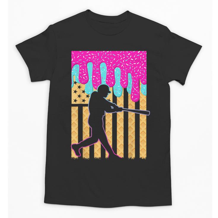 Baseball Drip Bat Boys Ice Cream American Flag 4th Of July Unisex T-Shirt