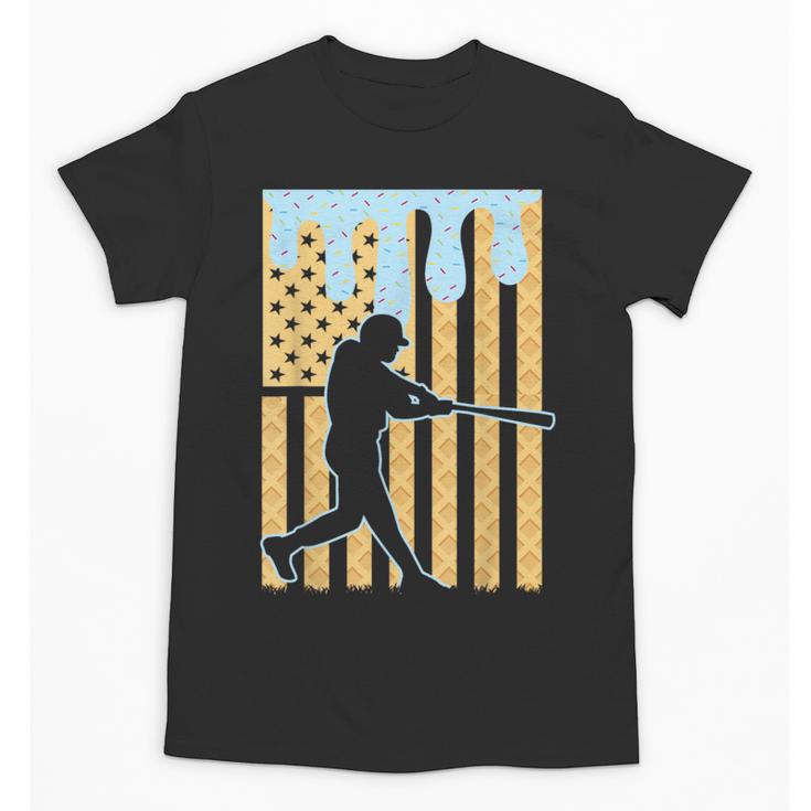 Baseball Drip Boys Dripping Ice Cream Baseball American Flag Unisex T-Shirt