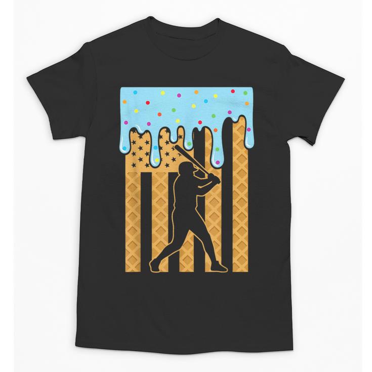Baseball Drip Dripping Ice Cream Sport Player American Flag Unisex T-Shirt