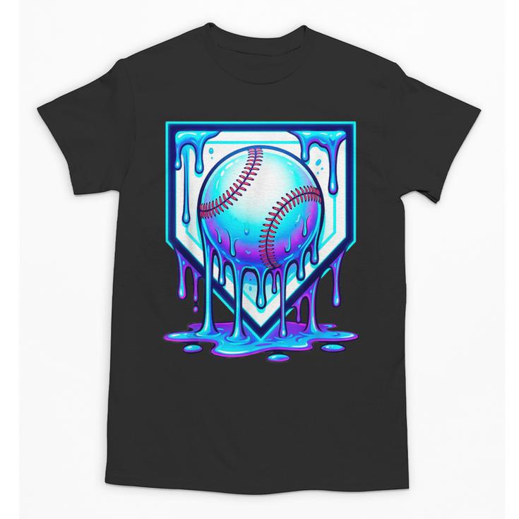 Baseball Drip Ice Cream Blue Glow Melt Ball Graphic Unisex T-Shirt